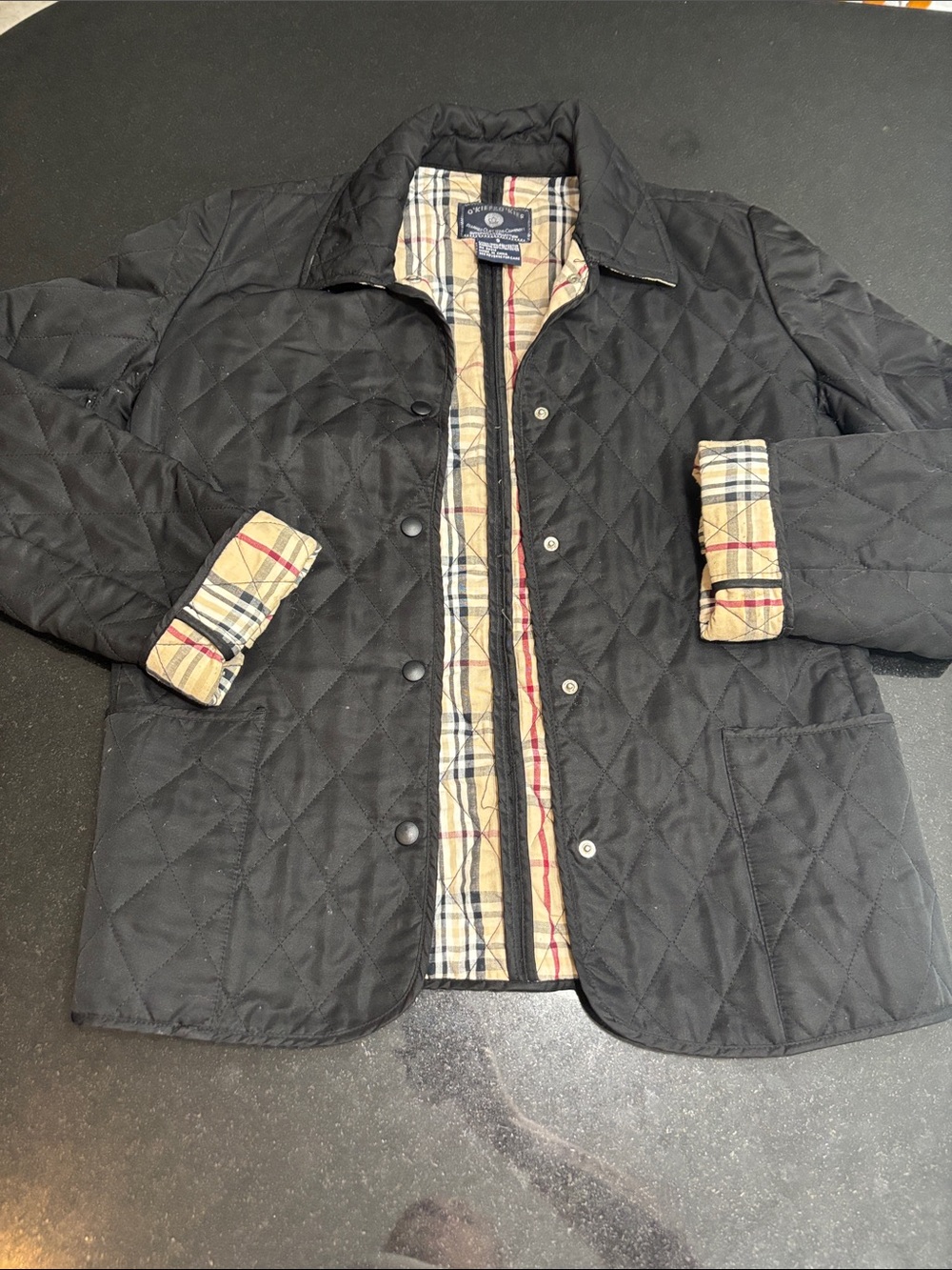 Quilted Black Jacket with Plaid Lining